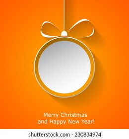 Xmas greeting card with abstract paper Christmas ball on red background. Vector eps10 illustration