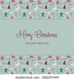 Xmas greeting card with decorations. Christmas design. Vector