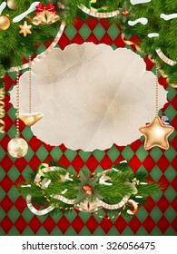 Xmas greeting card with fir branches and Christmas bells. EPS 10 vector file included