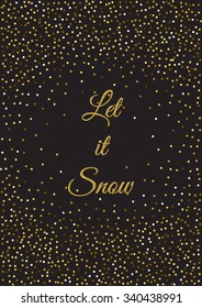 Xmas greeting card template. Abstract  golden confetti background.
