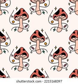 Weihnachtspilze nahtlos, Muster Hintergrund. Doodle boho Weihnachten und Neujahr Cartoon Doodle Figuren, Dekor Packpapier. Vektorclip-Kunstillustration.