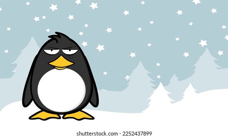 caricatura de personajes de pingüino gruñón de navidad ilustración postal en formato vectorial