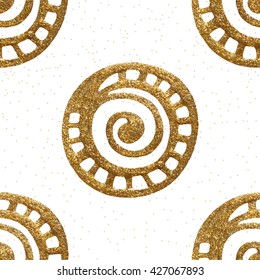 Xmas hand drawn gold seamless pattern. Vector ethnic tribal background. 