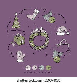 X-MAS hand drawn set vector