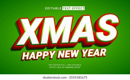 Xmas happy new year text effect. Merry christmas 3d editable text effect template