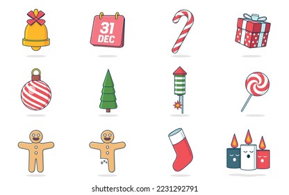 xmas holiday decoration icon set