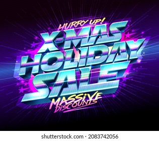 X-mas holiday sale, vector christmas discounts poster mockup with 3D lettering