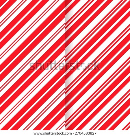 Xmas holiday seamless pattern. Christmas striped background. Vector. Candy cane diagonal stripes. Cute caramel package print. Red white wrapping texture. Geometric illustration.