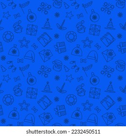 Patrón transparente vectorial azul de navidad navidad - fondo de línea delgada concepto de Navidad y Año Nuevo