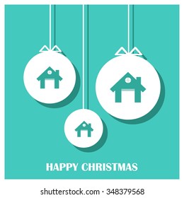 Xmas Home Icon Christmas decorative template Design, Christmas New Year Flat card illustration