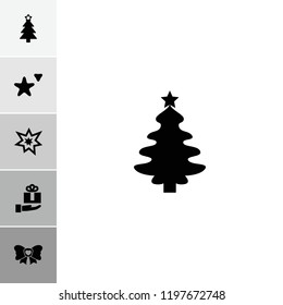 Xmas icon. collection of 6 xmas filled icons such as christmas tree, bow, fireworks, gift on hand. editable xmas icons for web and mobile.