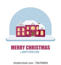 Xmas icon with flat house. Merry Christmas and Happy New Year