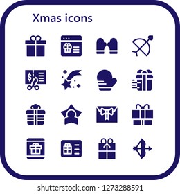  xmas icon set. 16 filled xmas icons. Simple modern icons about  - Present, Gift, Mitten, Bow, Voucher, Shooting star, Star, Gift card