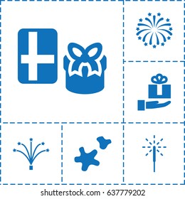 Xmas icon. set of 6 xmas filled icons such as sparkler, fireworks, cookie, gift on hand
