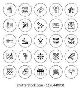 Xmas icon set. collection of 25 outline xmas icons with candy cane, firework, fireworks, gift box, gift card, garland, garlands, park, present, sparkler icons. editable icons.