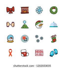 xmas icon set. vector set about mitten, snowman, christmas tree and background icons set.