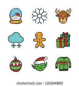 xmas icon set. vector set about reindeer, bauble, snowflake and christmas present icons set.
