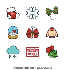 xmas icon set. vector set about sweater, snowflake, mittens and snowing icons set.