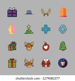 xmas icon set. vector set about snowflake, reindeer, mittens and hat icons set.