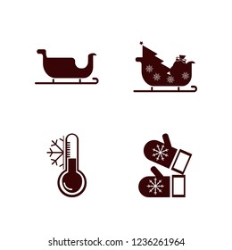 xmas icon. xmas vector icons set temperature snowflake, sleigh, mittens and sleigh with christmas tree gifts