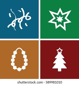 xmas icons set. Set of 4 xmas filled icons such as Christmas tree, fireworks, confetti