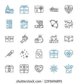 xmas icons set. Collection of xmas with gift, star, wedding gift, stars, fireworks, gifts, garlands, bow, voucher, gift card, present, christmas tree. Editable and scalable xmas icons.