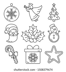 Xmas icons set. Outline icon kit. Christmas, new year flat line icons. Vector illustration EPS10