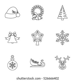 Xmas icons set. Outline illustration of 9 xmas vector icons for web