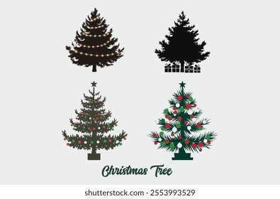 Xmas items set. Christmas tree, Santa with gifts, elves. Festive wreath, candy canes, gingerbreads. New year decorations. Winter holiday decor. Flat isolated vector