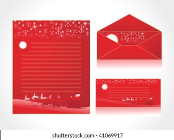 xmas letter head and envelope in red with santa sleight