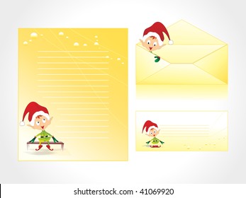 xmas letter head and envelope in yellow with cartoon kid