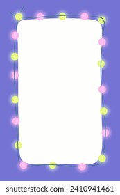 Xmas light bulbs frame, vertical rectangle shape. Simple but cute Christmas hand drawn frame. Vector illustration.
