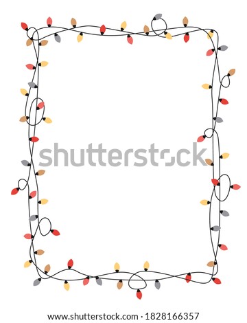 Xmas light bulbs frame, vertical rectangle shape. Simple but cute Christmas hand drawn frame. Vector illustration.