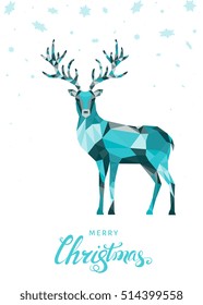  Xmas low poly triangle deer . Christmas greeting card with colorful reindeer  on white background. Vector illustration in origami style.