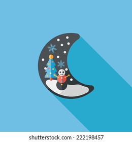 xmas moon flat icon with long shadow