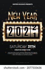 Xmas And New 2022 Year Party Club Flyer. Eps10 Vector Template.