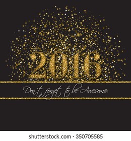 Xmas, new year card template with abstract golden confetti background.