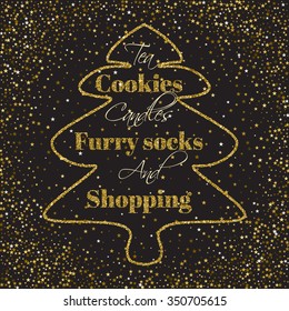 Xmas, new year card template with abstract golden confetti background.