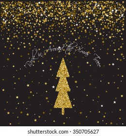 Xmas, new year card template with abstract golden confetti background.