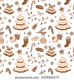 Xmas and new year eve seamless pattern, decor for fabric, paper packaging, cover, backgrounds, textile, wallpaper, clothing, vector