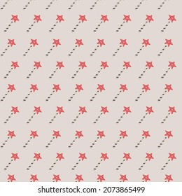 Xmas and new year holiday celebration and preparation, greeting card for christmas or invitation. Candy with star, magic wand for costume. Seamless pattern, background or print. Vector in flat style