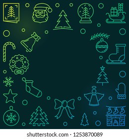 Xmas or New Year holiday vector colorful square frame or background in thin line style