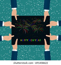 Xmas and New Year holidays design modern greeting card. Flat vector illustration. 