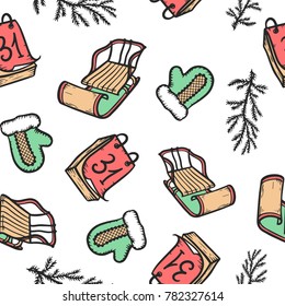 X-mas new year seamless pattern. Cartoon vector christmas new year  background . Vintage vector illustration. Winter holiday