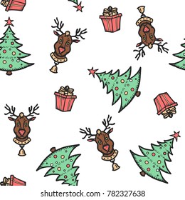 X-mas new year seamless pattern. Cartoon vector christmas new year  background . Vintage vector illustration. Winter holiday