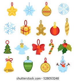 Xmas and new year tree decorations. Set of bright icons.
Colorful icon isolated on white.
