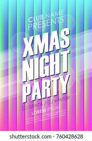 Xmas night party poster with abstract glowing background. Christmas celebrate invitation template. Vector illustration.
