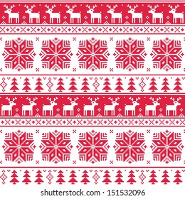 Xmas nordic seamless red pattern with deer 