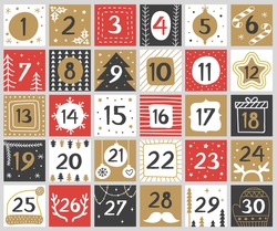 Xmas Numbers. Joy Funny Lettering Geometric Round Forms Festive Concept Calendar Numbers Recent Vector Templates For Celebration Placards