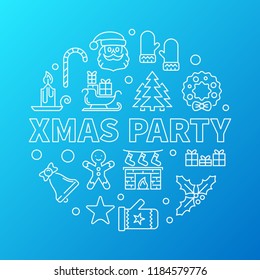 Xmas party blue round vector illustration made with christmas outline icons